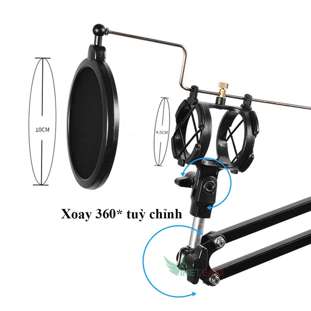 Giá micro /Chân Đế Micro Kẹp Bàn Thu Âm Livestream Kèm màng lọc ,Giá đỡ điện thoại -DC4240