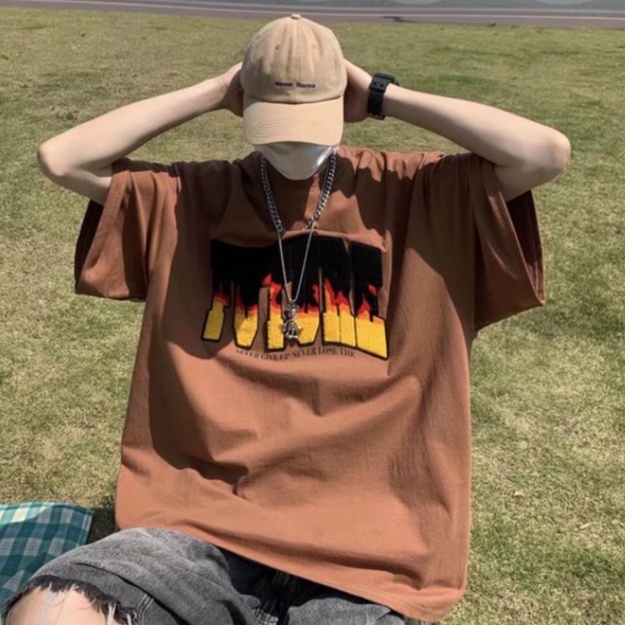 Áo Thun Nam Tay Ngắn Dáng Rộng Có Thêu Chữ Thời Trang Phong Cách