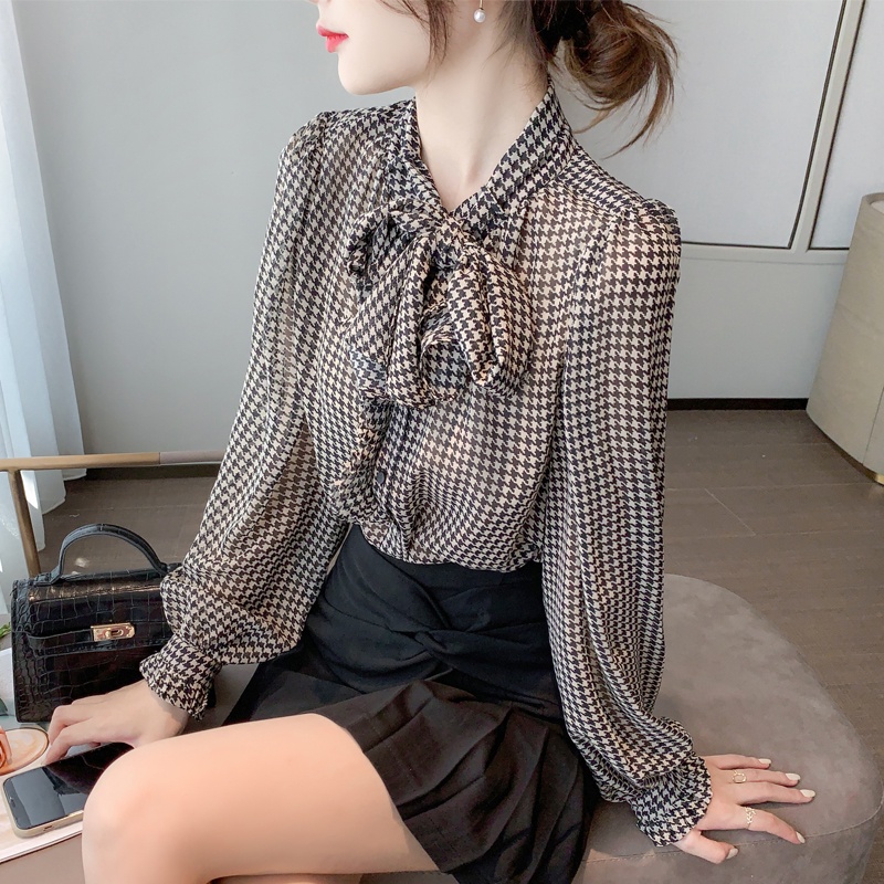Áo Sơ Mi Voan Tay Dài Thắt Nơ Xinh Xắn Hợp Thời Trang Cho Bạn Gái