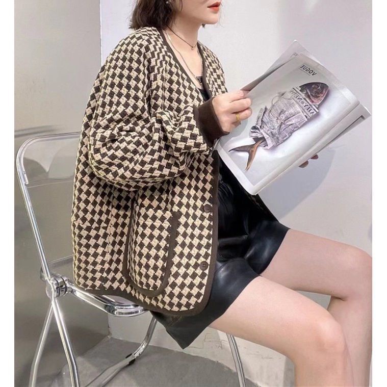 Áo Thun Tay Dài Họa Tiết Ca Rô Trẻ Trung Dành Cho Nữ