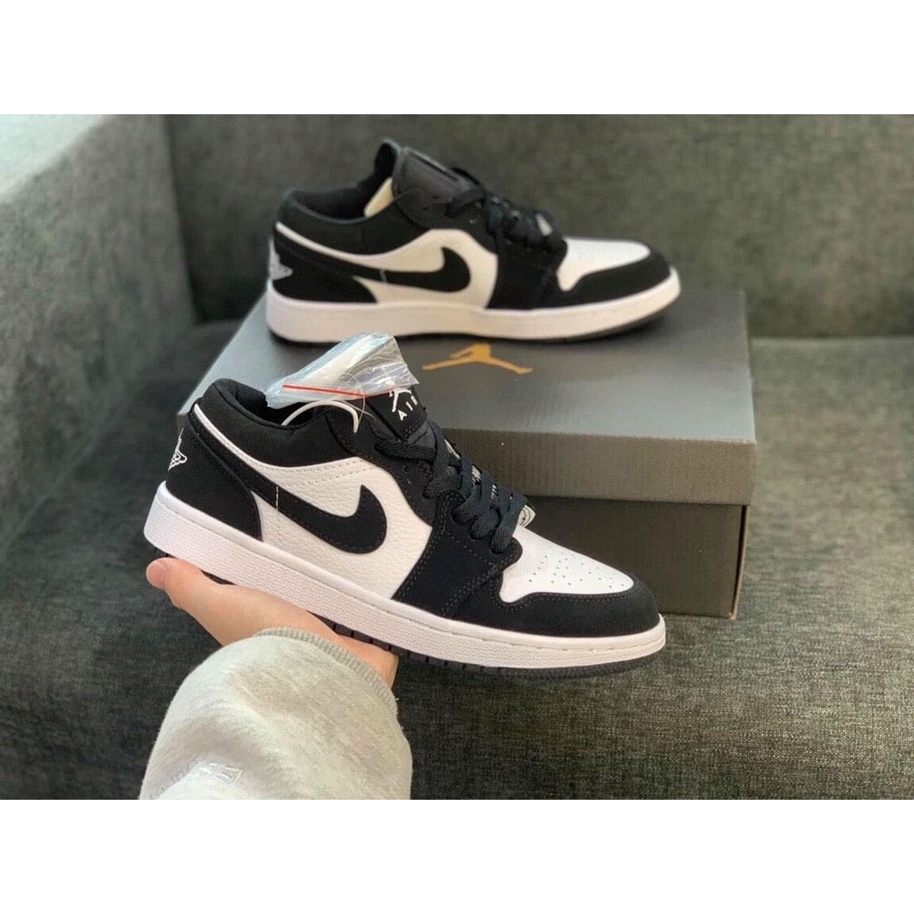Giày Jordan đen trắng cổ thấp, Giày thể thao JD1 Panda đen trắng bản cao cấp đủ size 36-43, tặng box bill