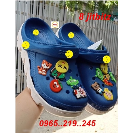 Dép Cross Cá Full tag Cao Cấp Đẹp Nhất Nam Nữ Tặng Kèm 12 Sticker Cross Siêu Hot xanh đậm-trắng