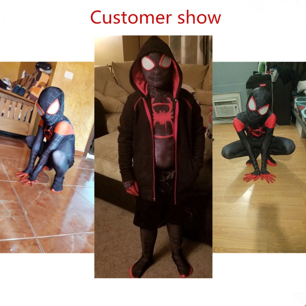 ☬Spider-Man Into The Spider Verse Cosplay Costume Miles Morales 3D Printed Bodysuit Zentai Suit