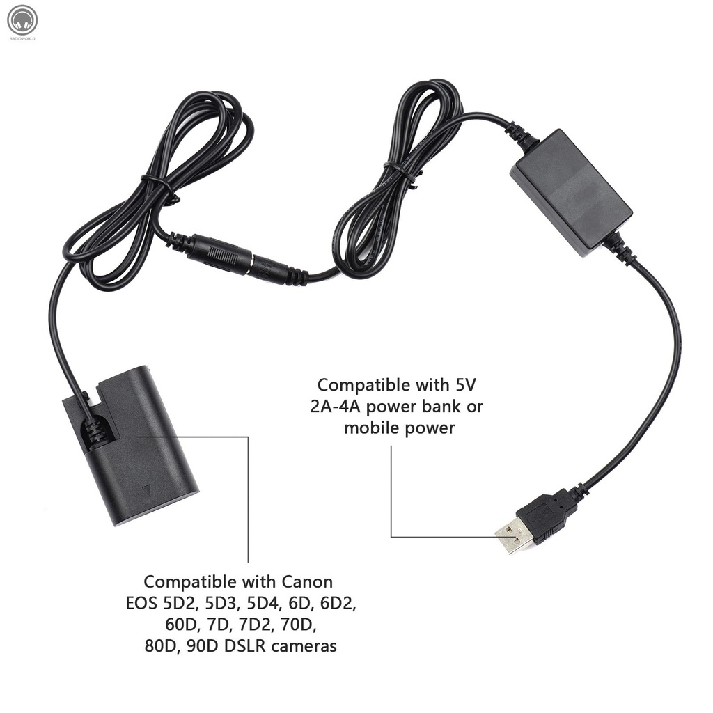 R Andoer DR-E6 USB Power Kit AC Adapter Replacement DC Coupler Dummy Battery Single USB Input Compatible with Canon EOS 5D2 5D3 5D4 6D 6D2 60D 7D 7D2 70D 80D 90D DSLR Cameras