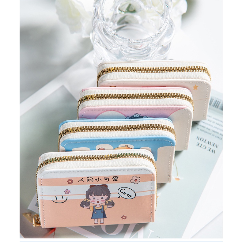 Ví Da PU Mini Cầm Tay Họa Tiết Cô Gái Summer Xinh Xắn Nhiều Ngăn Có Khóa Kéo Bóp Nữ Cute Hot Trend Dễ Thương