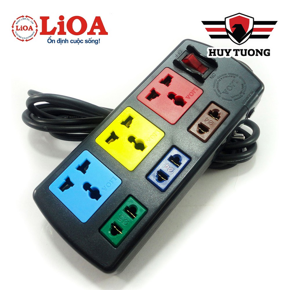 Ổ cắm điện LIOA  FREESHIP  Ổ cắm điện LIOA 6 lỗ có công tắc, dây dài 3m/5m 1000W - Huy Tưởng