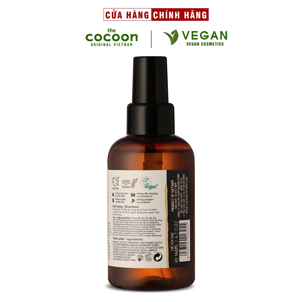 Xịt thâm mụn lưng bí đao cocoon 140ml Thuần Chay