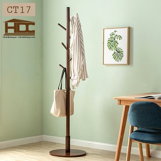 (Hoả Tốc HN)Cây treo quần áo bằng gỗ CT17 màu nâu đen phong cách hiện đại