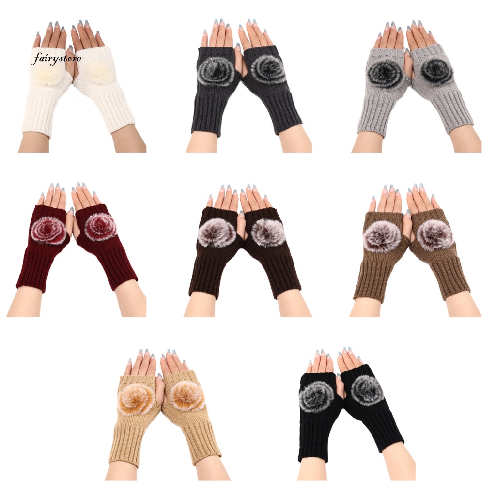 Fairystore| 1 Đôi Găng Tay Len Hở Ngón Màu Sắc Thời Trang