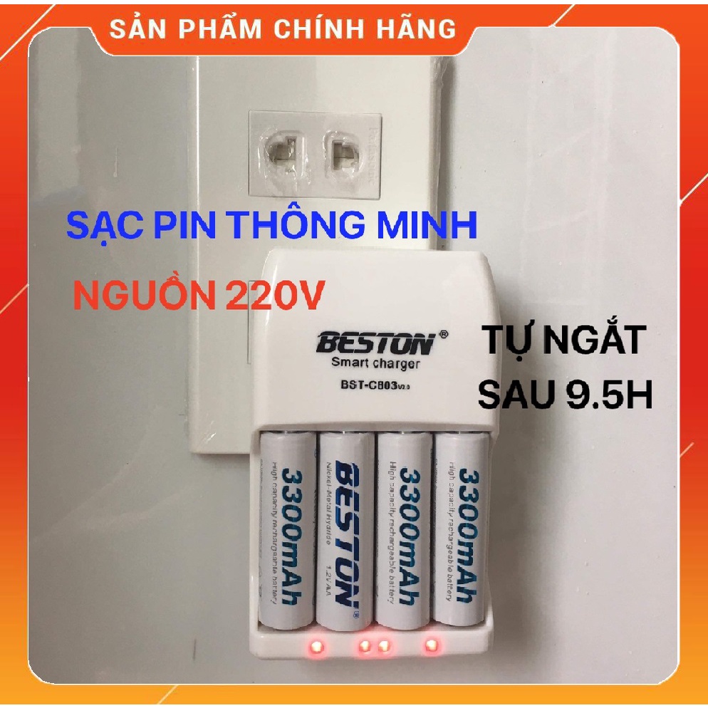 Bộ Sạc Pin AA, AAA Beston C803 Sạc pin thông minh Cắm trực tiếp nguồn điện 220V | Pin sạc Chính hãng dung lượng cao