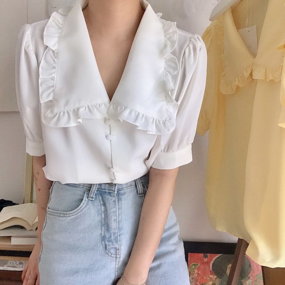 Mua 4 Tặng 1 Ysz523 Sơ Mi Chiffon Màu Vàng Phong Cách Hàn Quốc