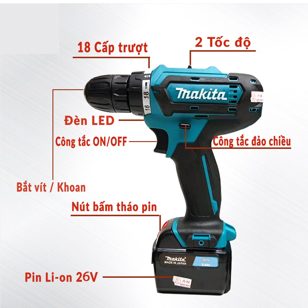 [KÈM MŨI KHOAN] Khoan Pin đa năng MAKI_A 26V , Không chổi than , Máy bắt vít 26V