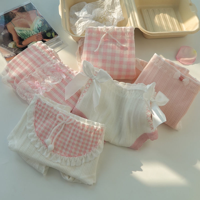 Jiashucheng Quần Lót Cotton Nguyên Chất Phối Ren Lưng Vừa Kiểu Công Chúa Ngọt Ngào Cỡ Lớn Phong Cách Nhật Bản Cho Nữ