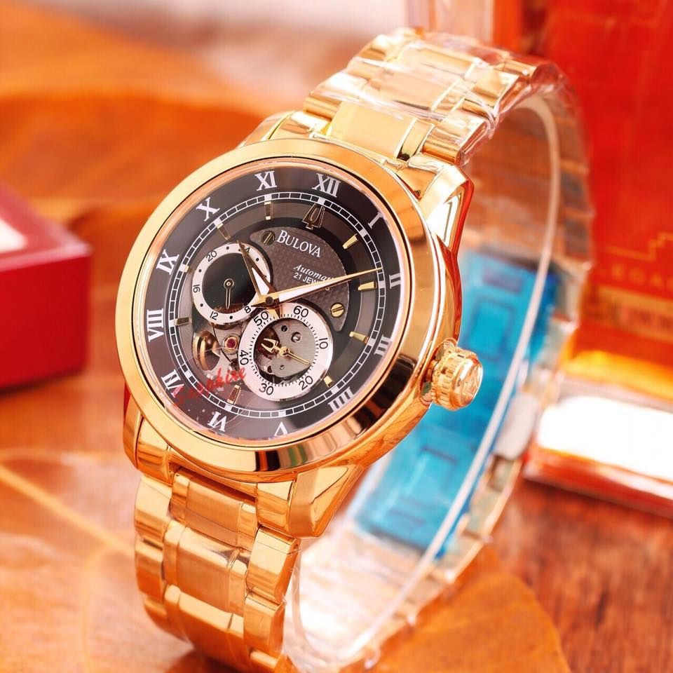 Đồng hồ nam Bulova 96A118 máy cơ - dây thép màu vàng , bạc , size 42mm