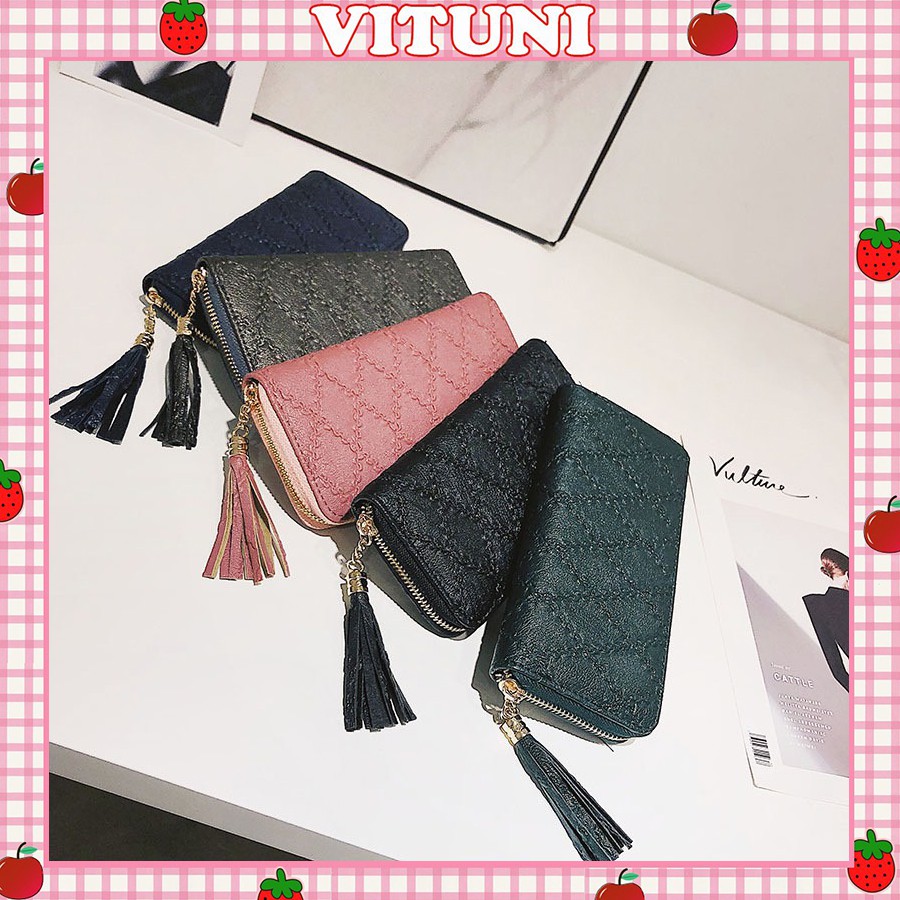 Ví nữ dài Vituni bóp cầm tay nữ đẹp họa tiết trám cao cấp VN39