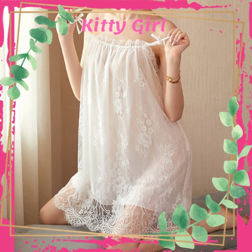 Váy Ngủ 2 Dây Đầm Ngủ Sexy Phối Ren 2s Nơ Váy Dáng Xòe Mặc Nhà Quyến Rũ VN13 | BigBuy360 - bigbuy360.vn