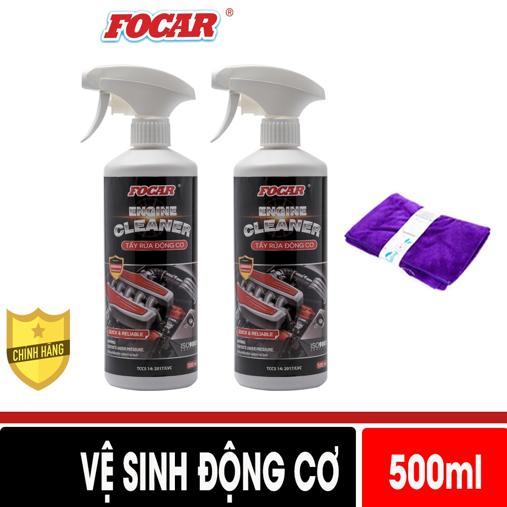 Bộ 2 chai vệ sinh động cơ tẩy rửa khoang máy ô tô Focar Engine Coolant 500ml(Tặng khăn FOCAR)