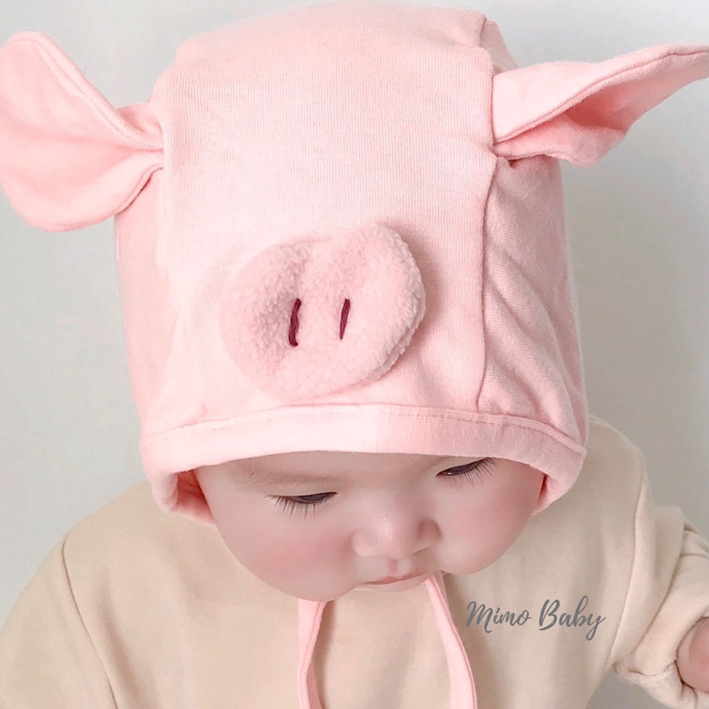 Mũ cotton buộc dây hình heo hồng dễ thương cho bé MD154 Mimo Baby