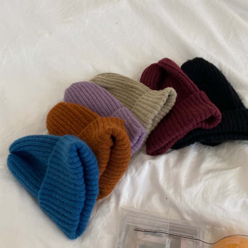 Mũ Len Dày Giữ Ấm Màu Trơn Phong Cách Hàn Quốc