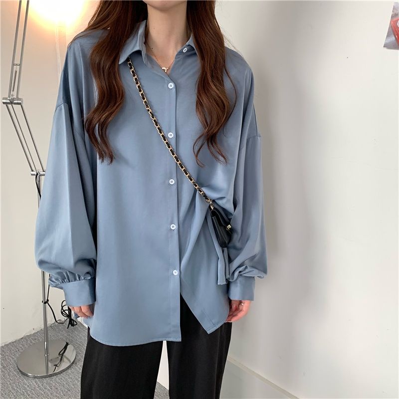 Áo sơ mi tay dài màu trơn phong cách Hàn Quốc thời trang dành cho nữ