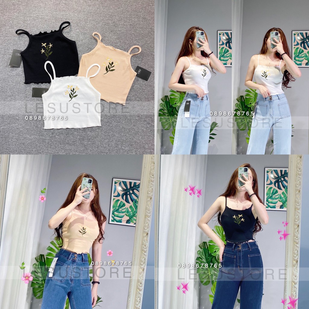 ẢNH TỰ CHỤP Croptop yếm thêu hoa lá