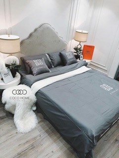 Chăn ga gối Lụa thêu thương hiệu 6 món Versace đen