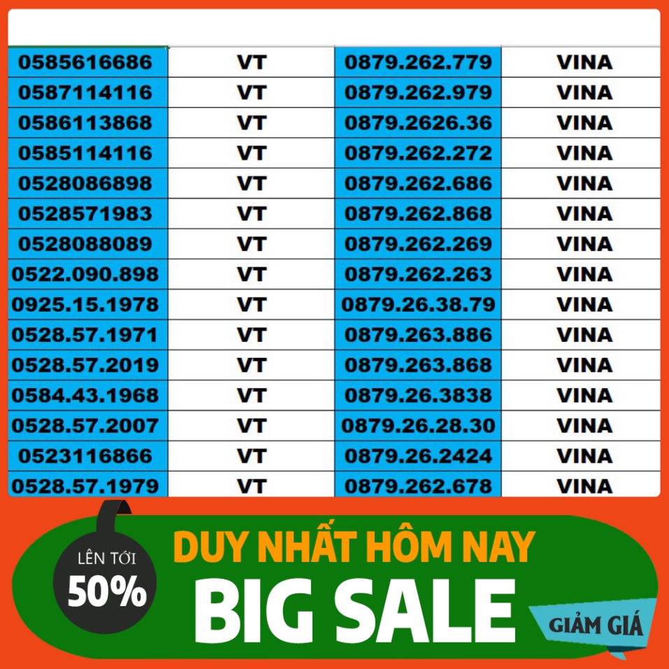 GIÁ CỰC SỐC  SIM SỐ ĐẸP 5 MẠNG ĐỒNG GIÁ 1500K – TỨ QUÍ , TAM HOA , THẦN TÀI , LỘC PHÁT, PHONG THỦY , ....