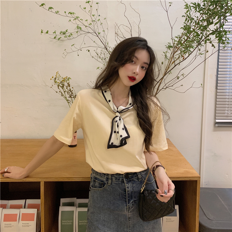 Áo thun ngắn tay cổ tròn thời trang Hàn Quốc cho nữ