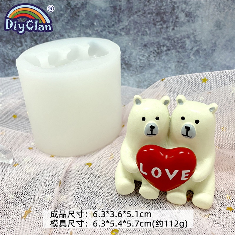 Khuôn Silicone Làm Bánh Hình Cặp Đôi Gấu Bắc Cực Hoạt Hình DIY