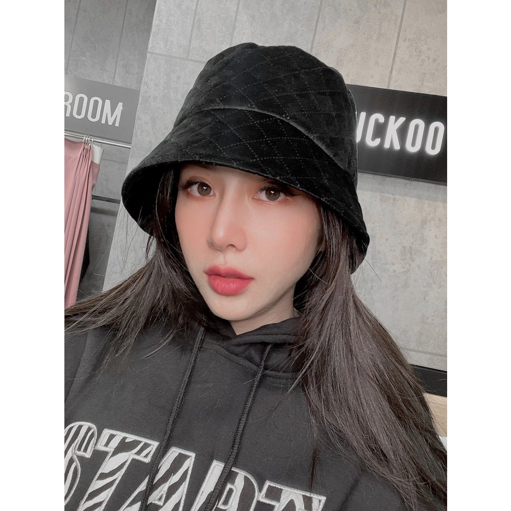 Mũ Bucket Nhung Trần Chỉ Hình Trám Siều Mềm Mịn Có Dây Điều Chỉnh Mũ - Mã Số: MBK26053