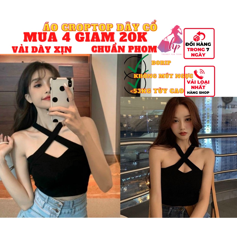 áo croptop nữdạng ống khoét ngực dây cổ  ôm body màu trắng đen thun borip kiểu hàn quốc A123