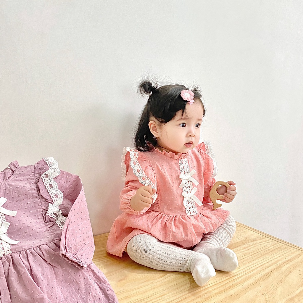 Áo Liền Quần Bằng Cotton Tay Dài In Họa Tiết Hoa Năm Mới Cho Bé Gái Sơ Sinh 0401
