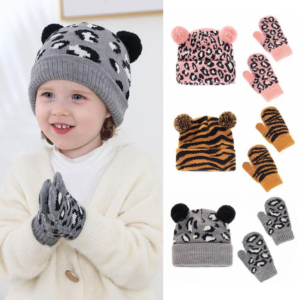 Bộ Găng Tay + Mũ + Găng Tay Gắn Bóng Lông Giữ Ấm Mùa Đông Cho Bé 0-3 Tuổi