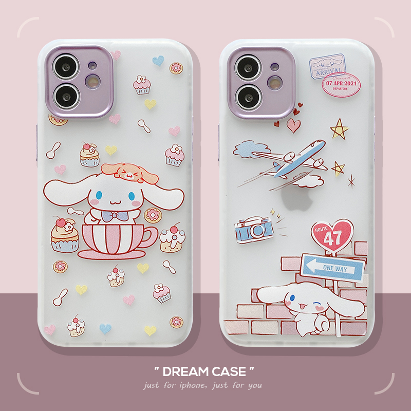 Cute Cartoon of Pink Memory Pudding Dog Label Metal Plating Square IPhone Case Iphone 11 Pro 11Pro MAX 8 7 Plus X XS Max XR 12 Artistic Graceful Bird Anti-Drop Casing Matte Soft Silicone Cover