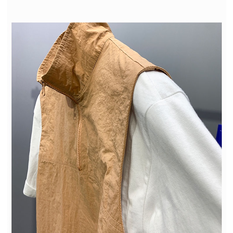 Áo polo Mỏng Tay Ngắn Cổ Đứng Phối Màu Tương Phản Phối Khóa Kéo Thời Trang Mùa Hè Cao Cấp Cho Nam