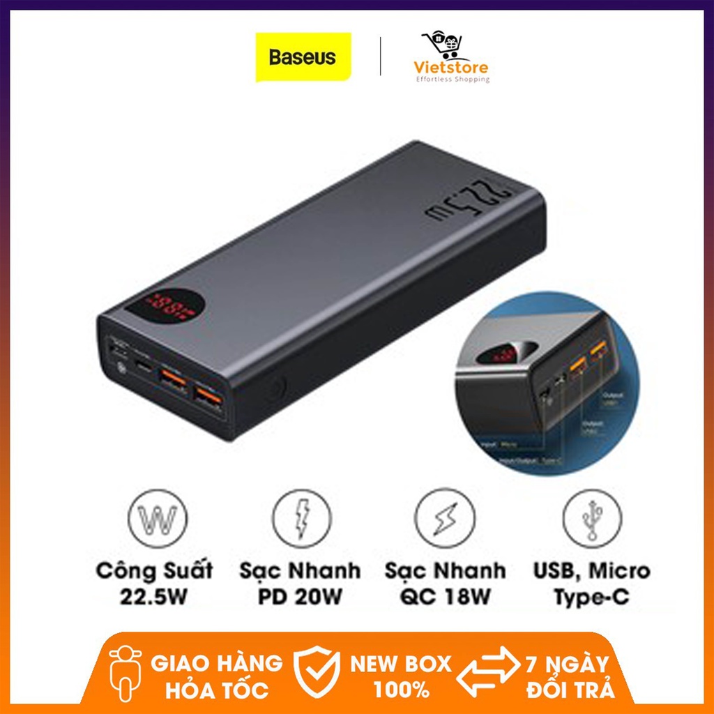 Pin sạc dự phòng Baseus dung lượng 30000mAh, sạc nhanh 22.5W công nghệ QC, PD cho iPhone, Samsung, Xiaomi, Huawei,...