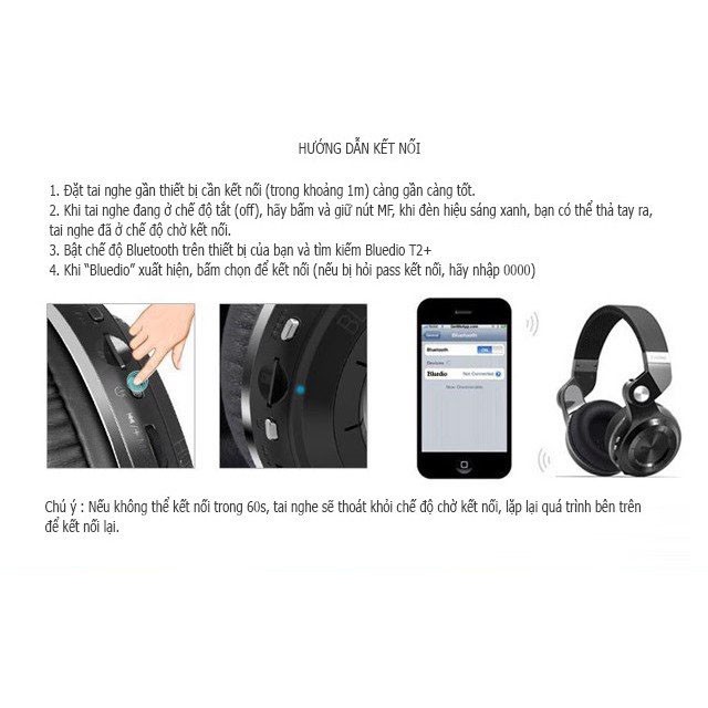 Tai nghe nhạc Bluetooth 4.1 Bluedio T2+