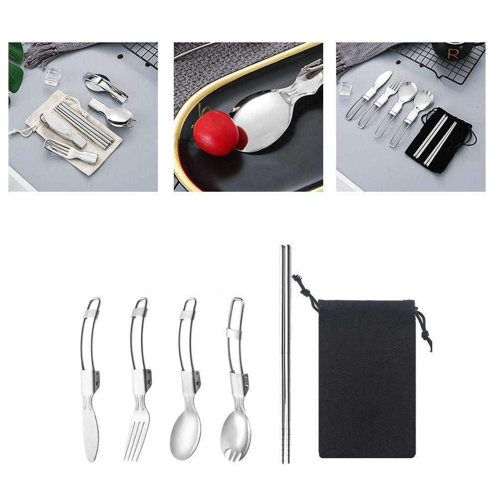 Bộ 5 Muỗng Đũa Nĩa Bằng Thép Không Gỉ 304 Có Thể Tái Sử Dụng