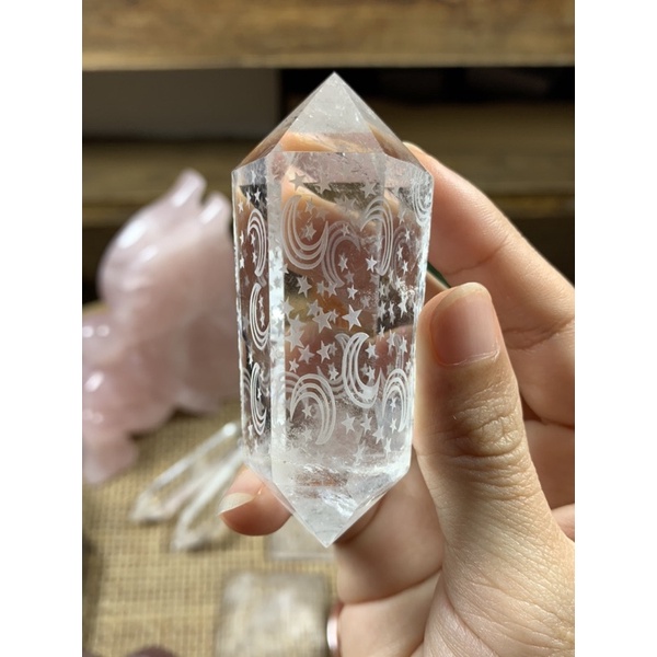 Clear Quartz khắc trăng và sao