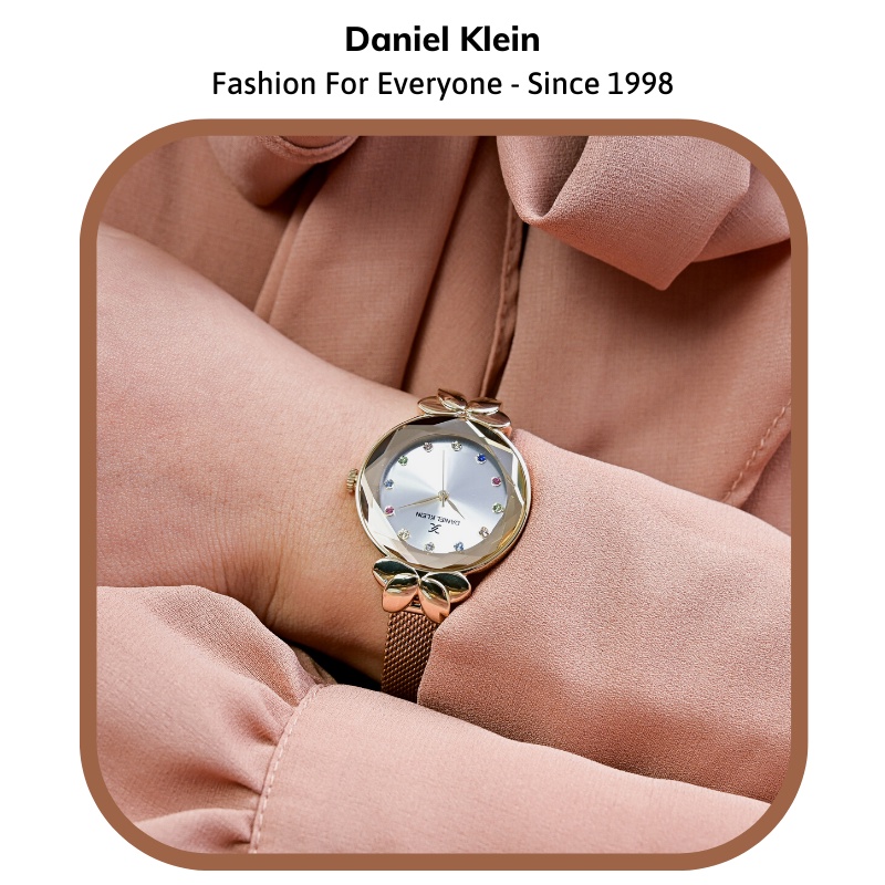 Đồng hồ nữ Daniel Klein Watch DK.1.12554 mặt nhỏ đính đá, kính cứng chống xước, chống nước, dây thép đeo tay cao cấp