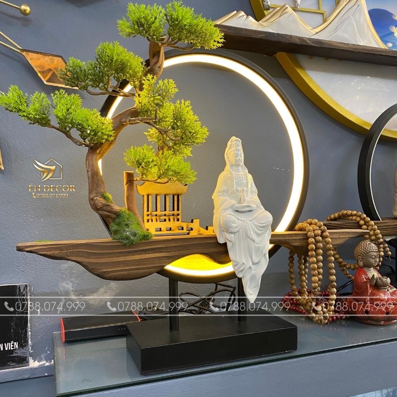 Tượng Phật Quan Âm Bồ Tát Có Đèn Led, Đốt Hương Trầm, Tượng Phật An Nhiên, Én Decor