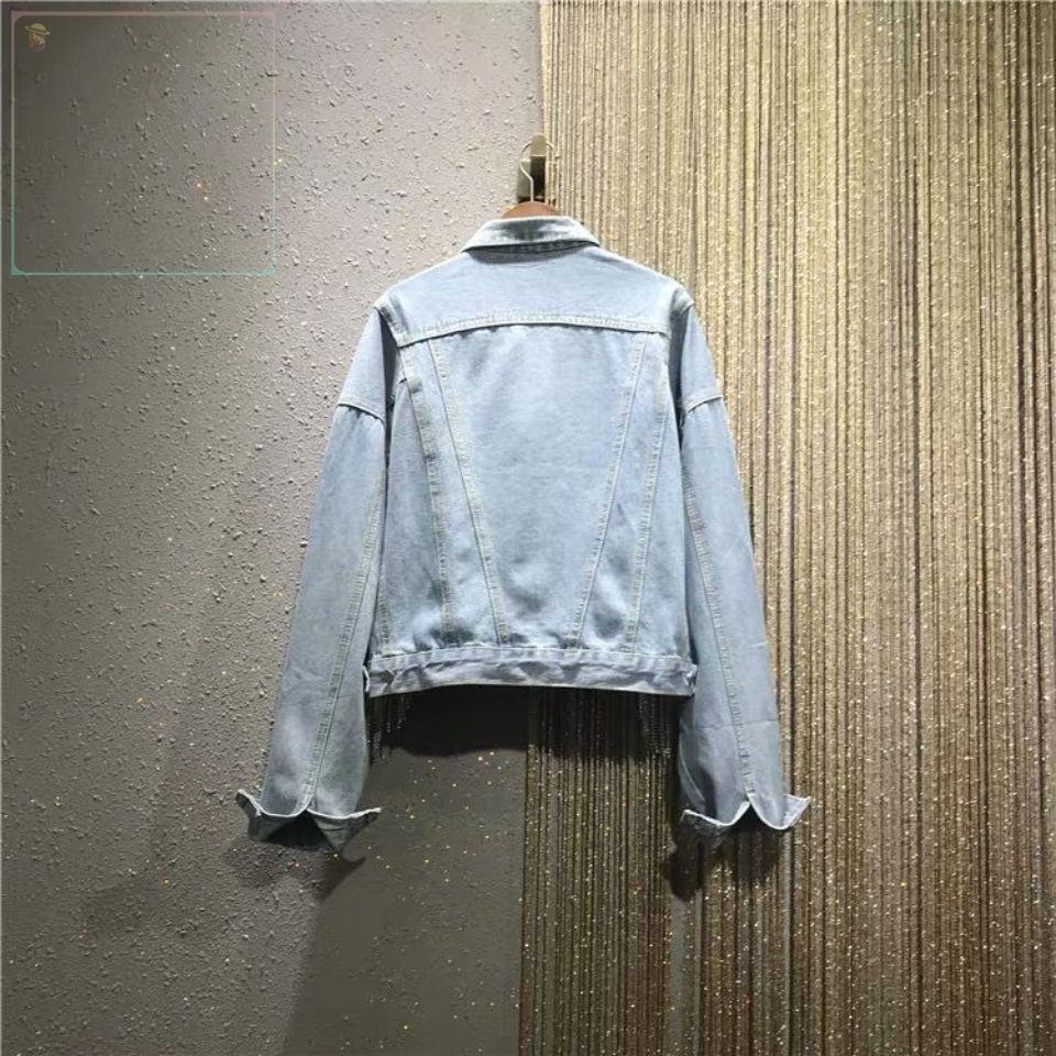 Áo Khoác Denim Dáng Rộng Đính Đá Phối Tua Rua Kiểu Mùa Thu Châu Âu 2019