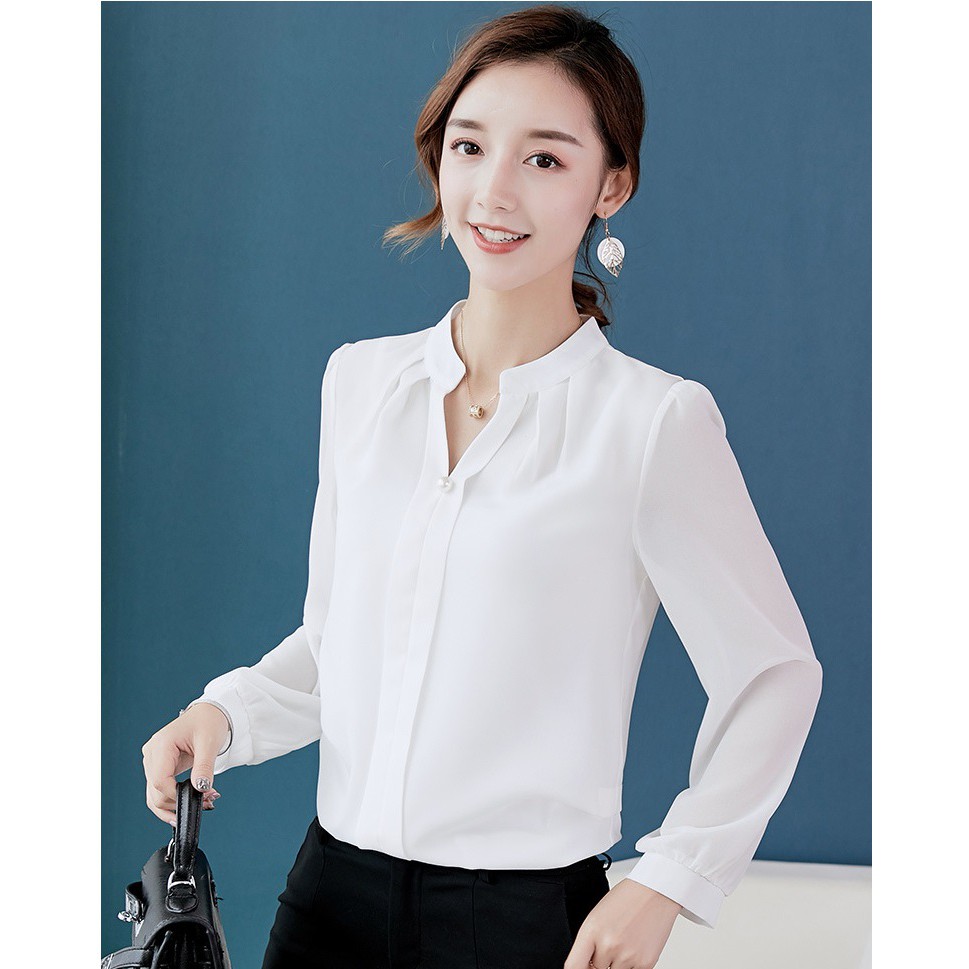 Áo Sơ MI Nữ Tay Dài Cổ Kiểu Nút Ngọc SM67