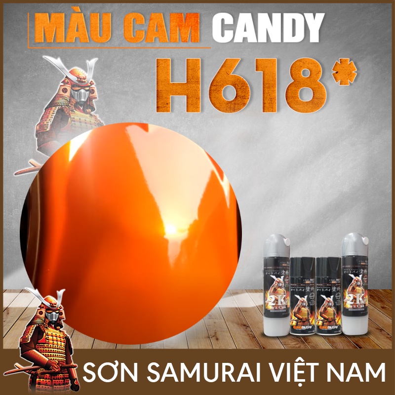 Combo Sơn Samurai Màu Cam Candy H618 - Sơn Xịt Samurai