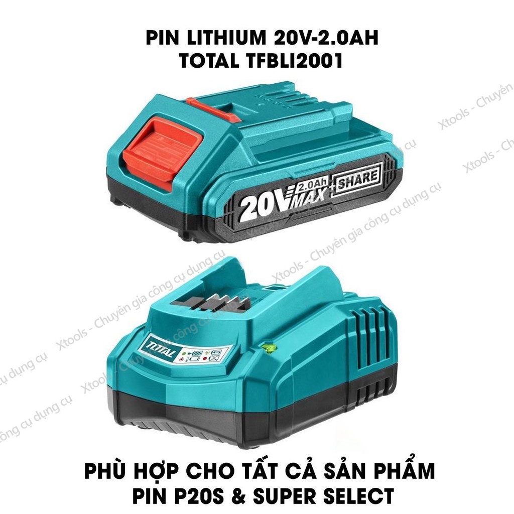 Pin sạc 20V TOTAL TFBLI20011, Pin Lithium dùng được cho các dòng máy 20V của INGCO - TOTAL, cục pin sạc 20V