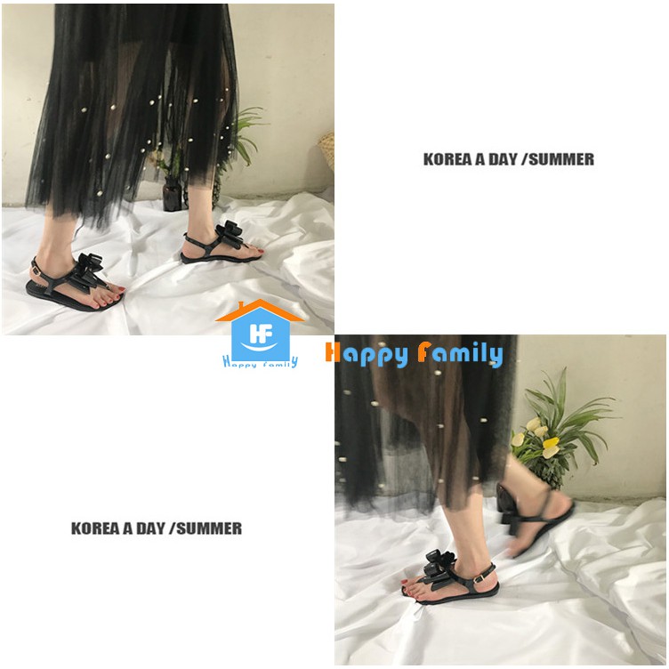 Hàng xuất cao cấp Giày jelly giày nhựa dẻo giày đi mưa sandal xỏ ngón nơ