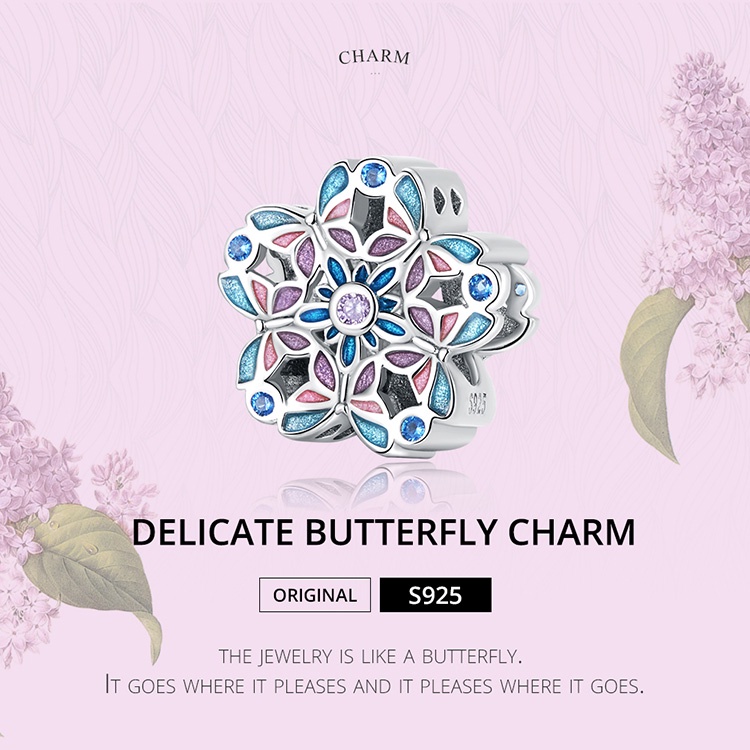 Hạt BAMOER làm vòng tay bằng bạc 925 hình bướm thời trang cho nữ