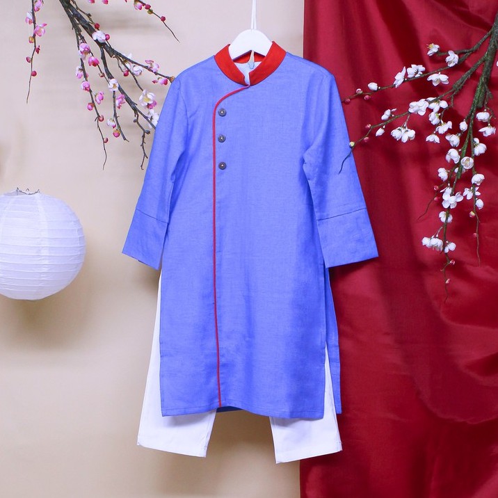 Áo dài bé trai linen phối xanh bích từ 1 - 12 tuổi để đi chơi TAD008 - JADINY