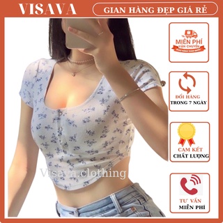 Áo croptop hack eo tôn dáng visava. Croptop họa tiết hoa nhí và bướm nhiều màu tôn eo hot 2022