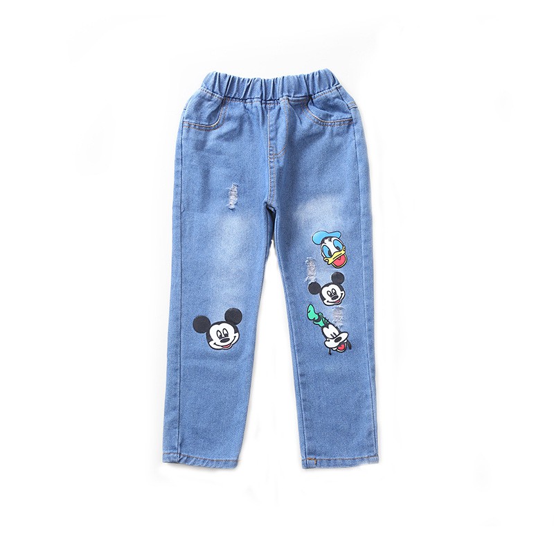 Quần Jeans Thêu Hình Chuột Mickey Thời Trang Cho Bé 3-12 Tuổi